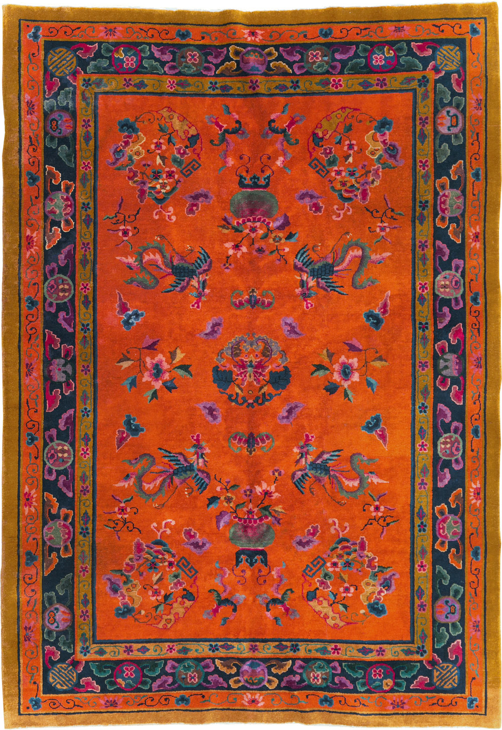 Vintage Chinese Dragon Art Deco Carpet, No.30323 - Gsblank