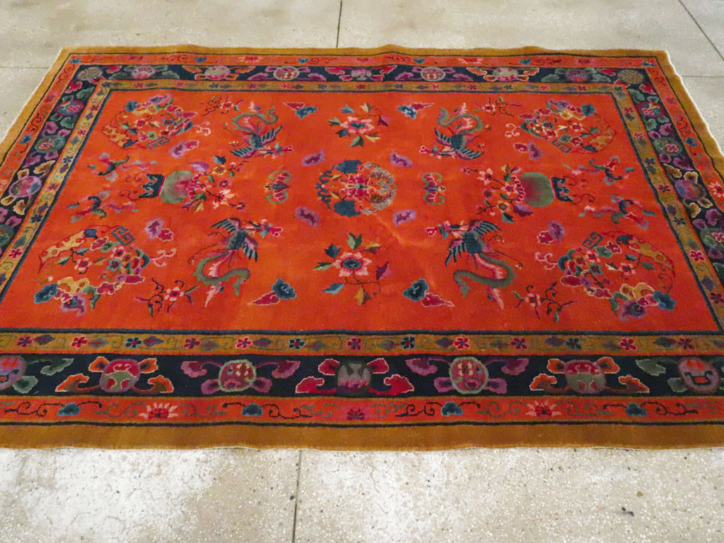 Vintage Chinese Dragon Art Deco Carpet, No.30323 - Gsblank