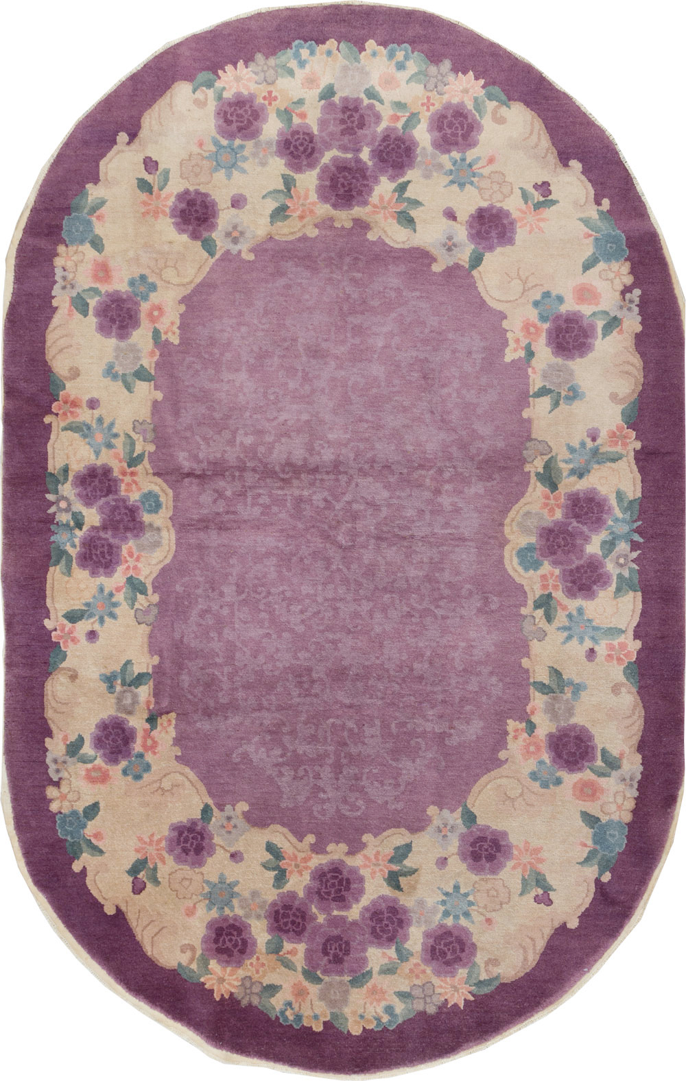 Round Oval Vintage Chinese Art Deco Accent Rug, No.30345 - Gsblank