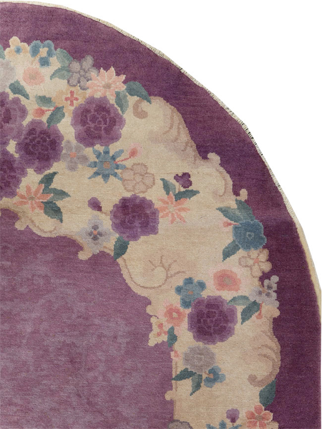 Round Oval Vintage Chinese Art Deco Accent Rug, No.30345 - Gsblank