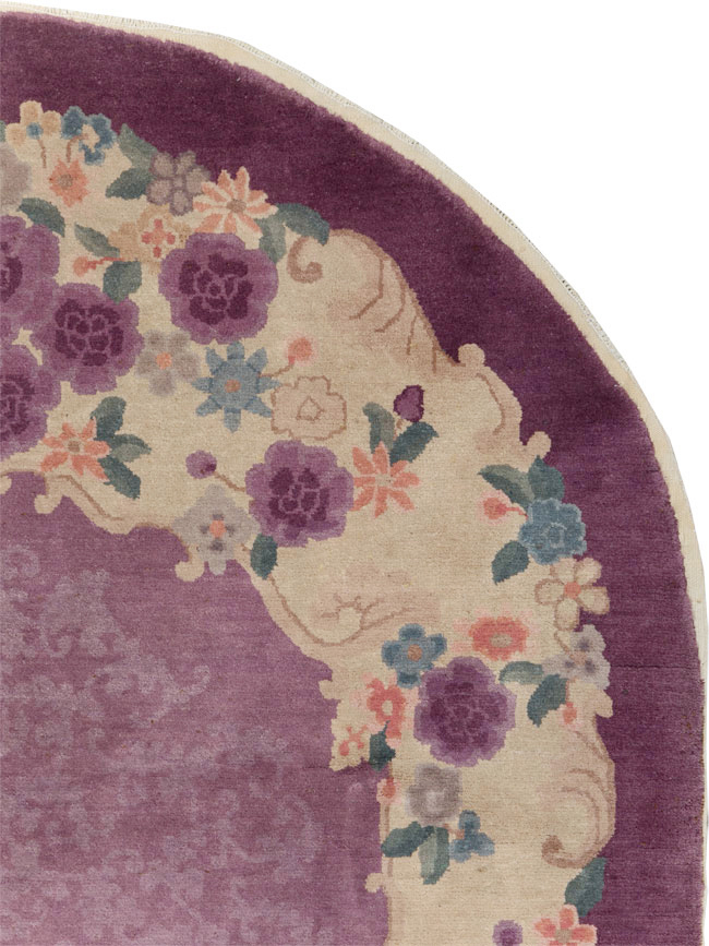 Round Oval Vintage Chinese Art Deco Accent Rug, No.30345 - Gsblank