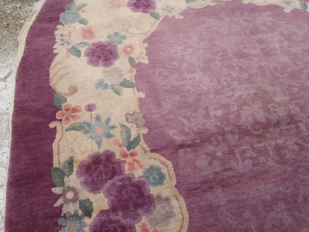 Round Oval Vintage Chinese Art Deco Accent Rug, No.30345 - Gsblank