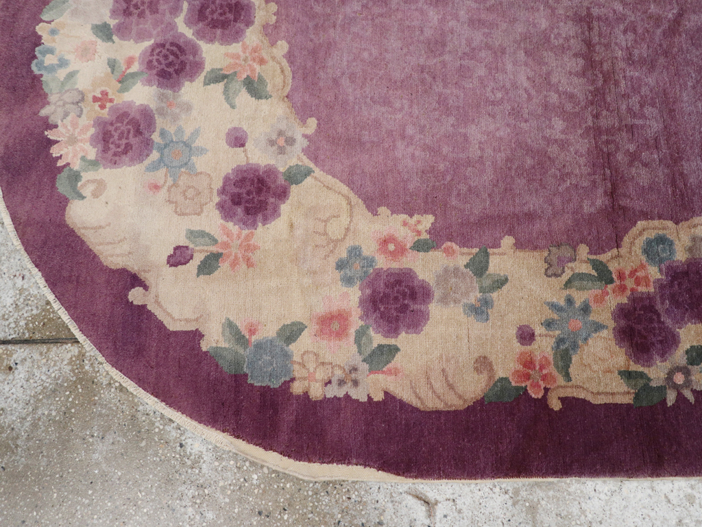 Round Oval Vintage Chinese Art Deco Accent Rug, No.30345 - Gsblank