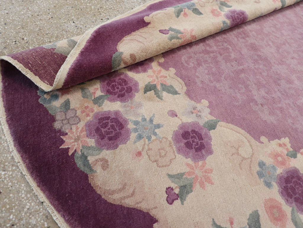 Round Oval Vintage Chinese Art Deco Accent Rug, No.30345 - Gsblank