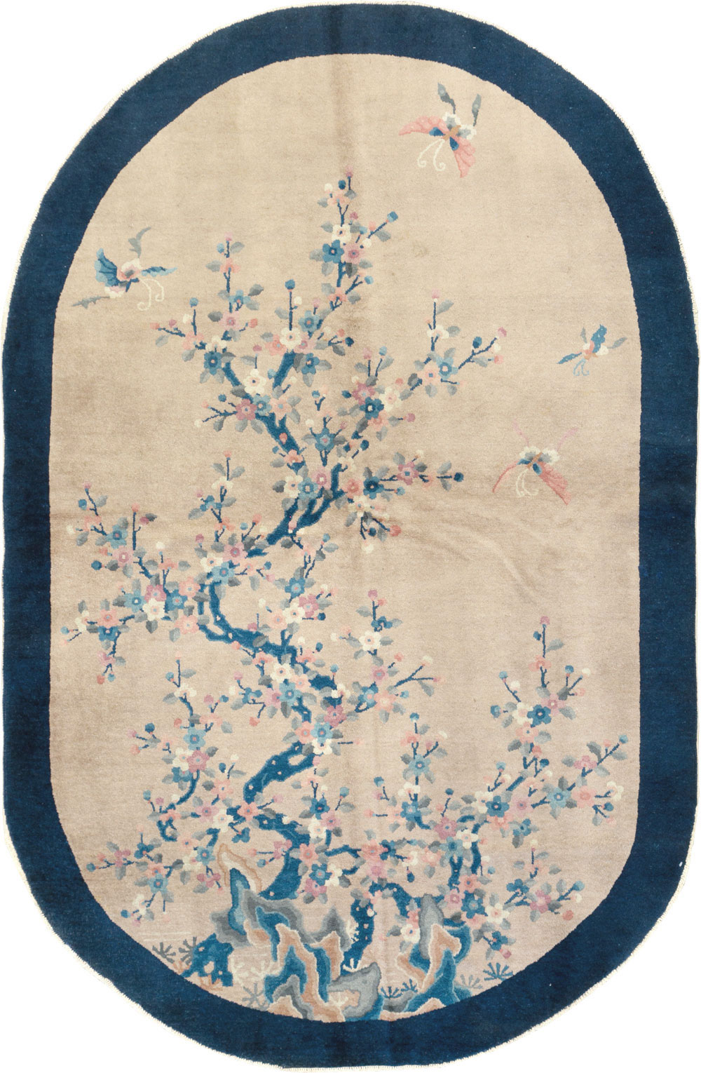 Vintage Chinese Art Deco Oval Accent Rug, No.30350 - Gsblank