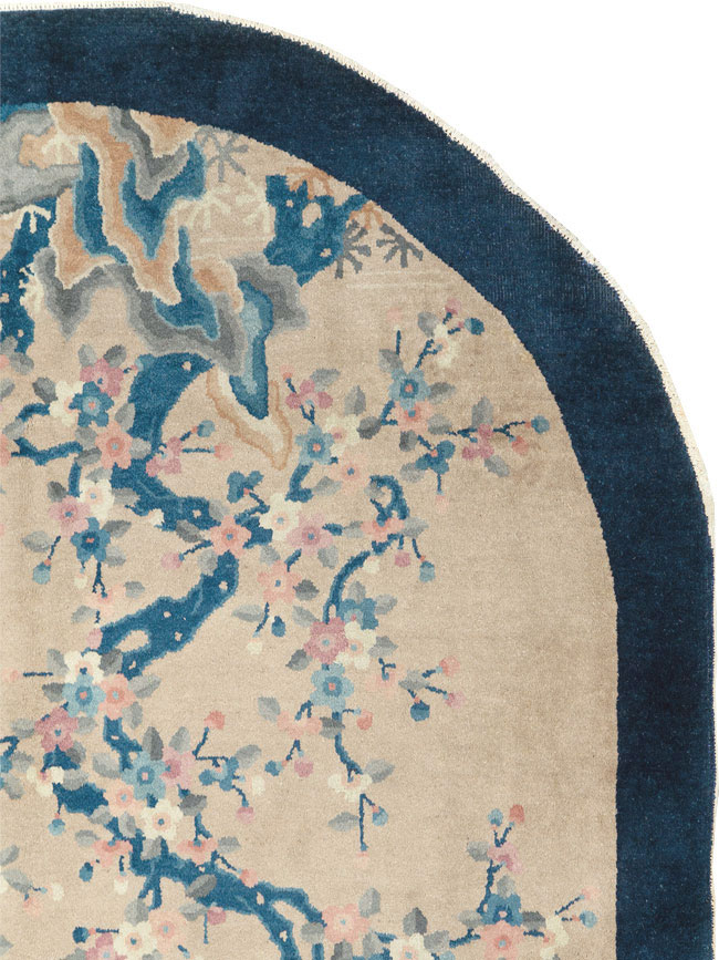 Vintage Chinese Art Deco Oval Accent Rug, No.30350 - Gsblank