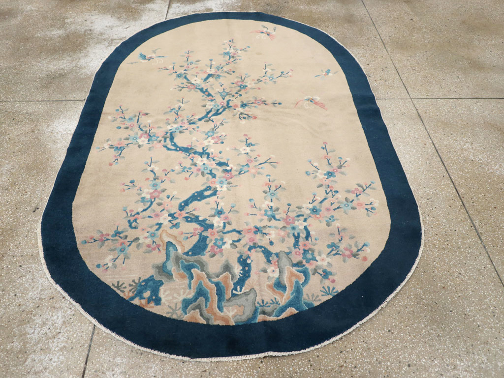Vintage Chinese Art Deco Oval Accent Rug, No.30350 - Gsblank
