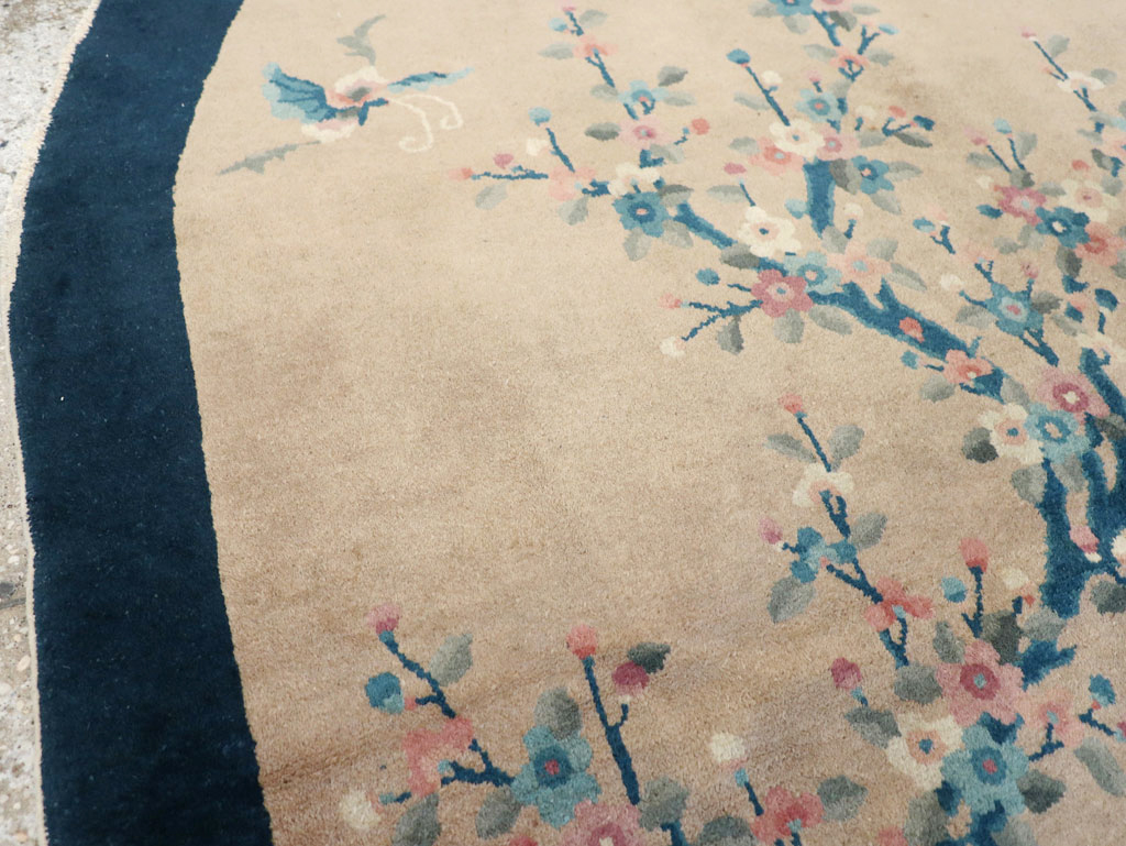 Vintage Chinese Art Deco Oval Accent Rug, No.30350 - Gsblank