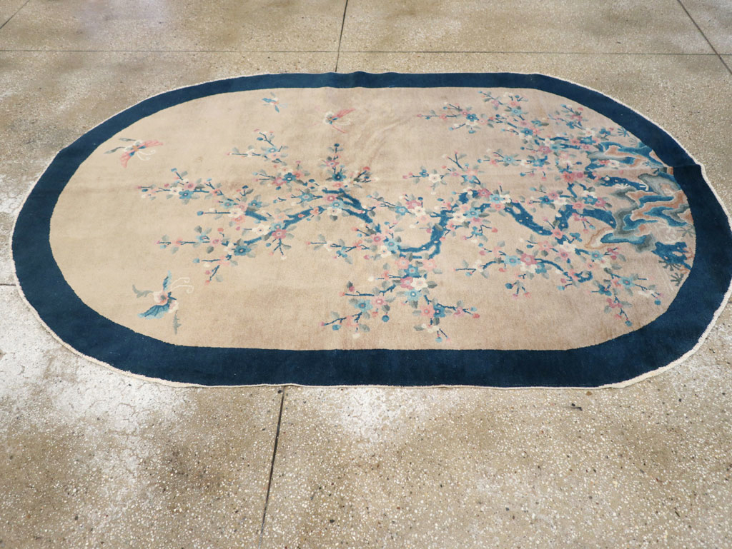 Vintage Chinese Art Deco Oval Accent Rug, No.30350 - Gsblank