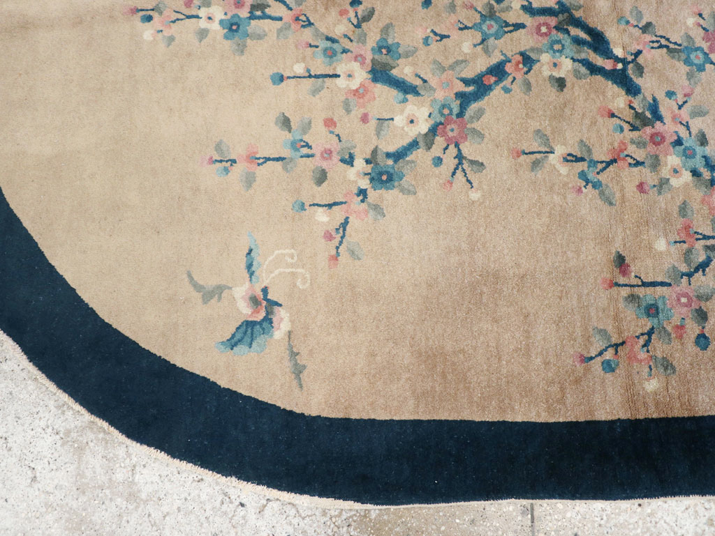 Vintage Chinese Art Deco Oval Accent Rug, No.30350 - Gsblank