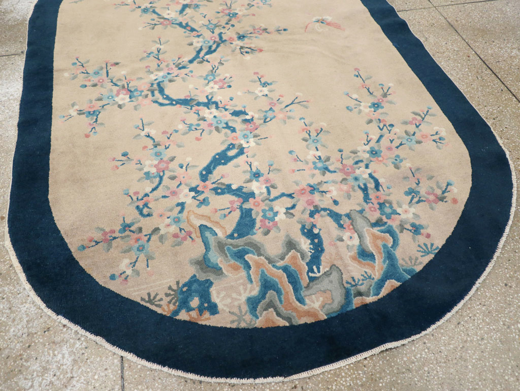 Vintage Chinese Art Deco Oval Accent Rug, No.30350 - Gsblank