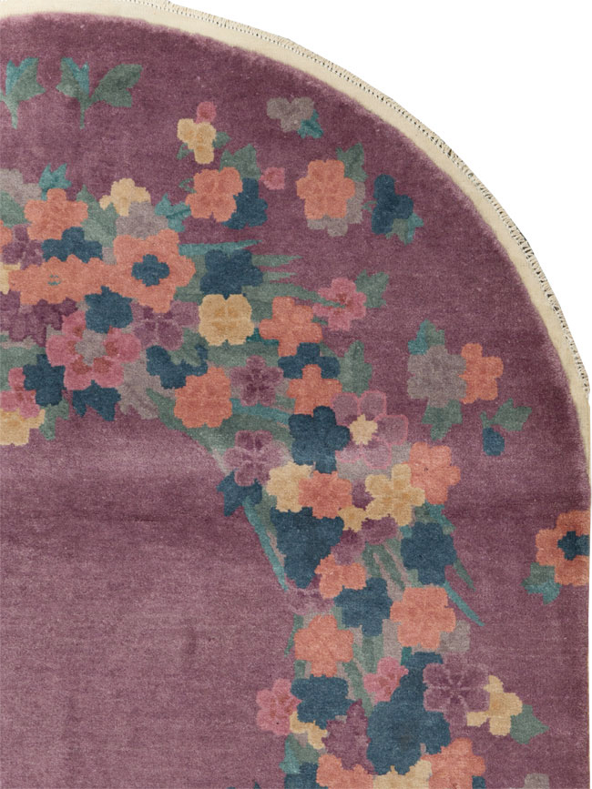Round Oval Vintage Chinese Art Deco Accent Rug, No.30351 - Gsblank