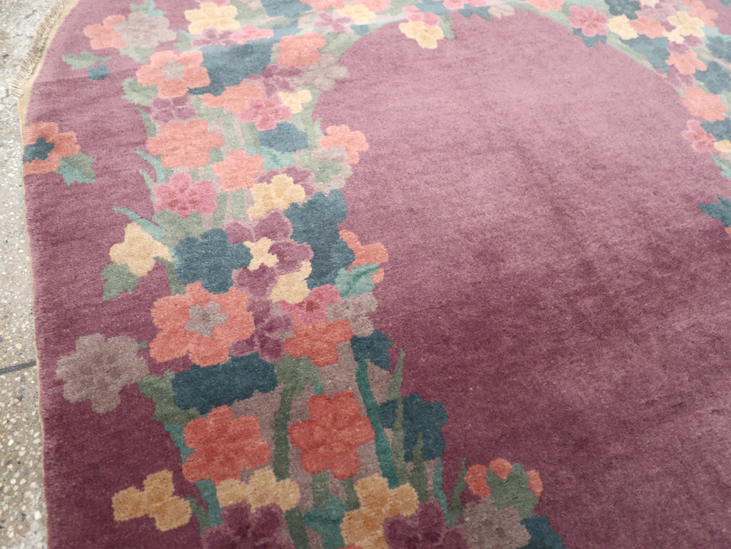 Round Oval Vintage Chinese Art Deco Accent Rug, No.30351 - Gsblank