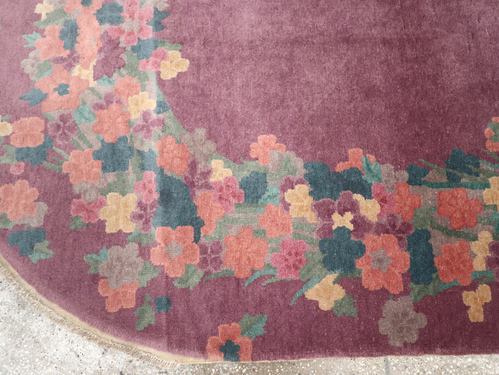 Round Oval Vintage Chinese Art Deco Accent Rug, No.30351 - Gsblank