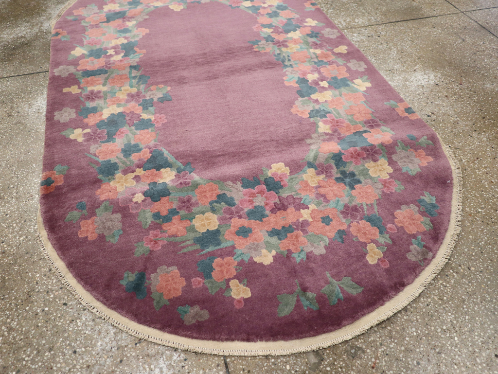 Round Oval Vintage Chinese Art Deco Accent Rug, No.30351 - Gsblank