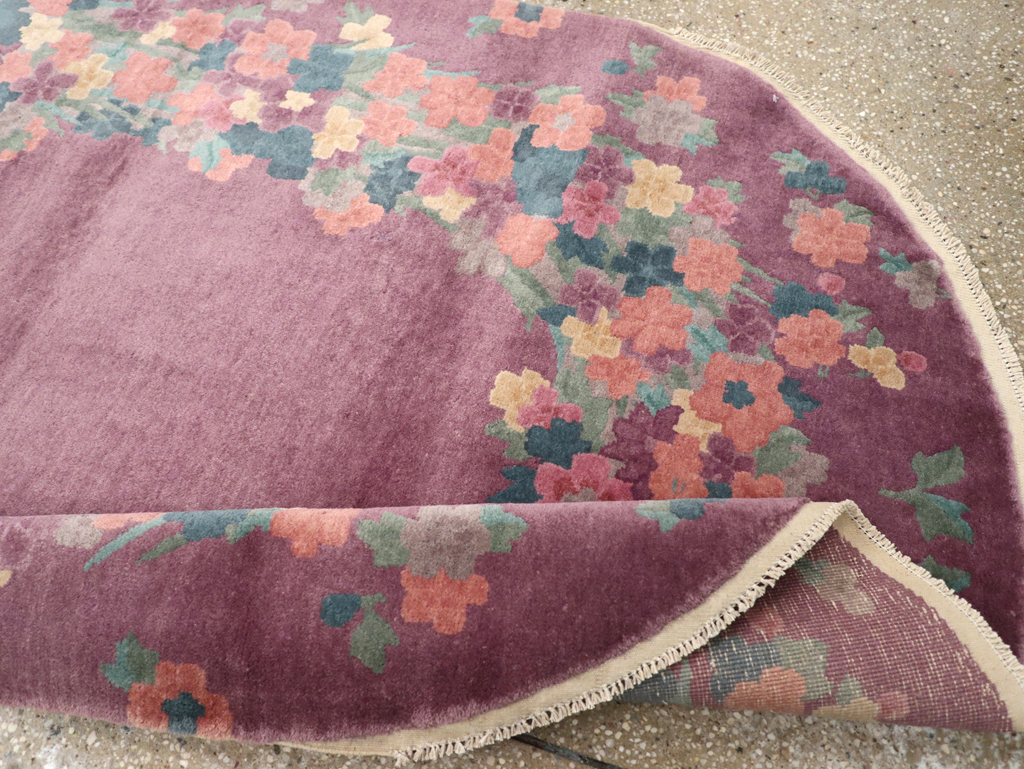 Round Oval Vintage Chinese Art Deco Accent Rug, No.30351 - Gsblank