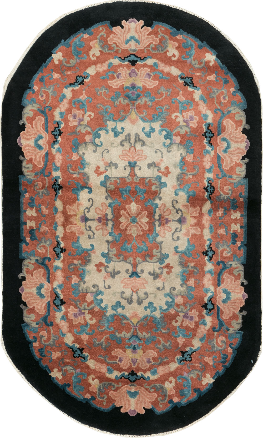 Round Oval Vintage Chinese Art Deco Accent Rug, No.30364 - Gsblank