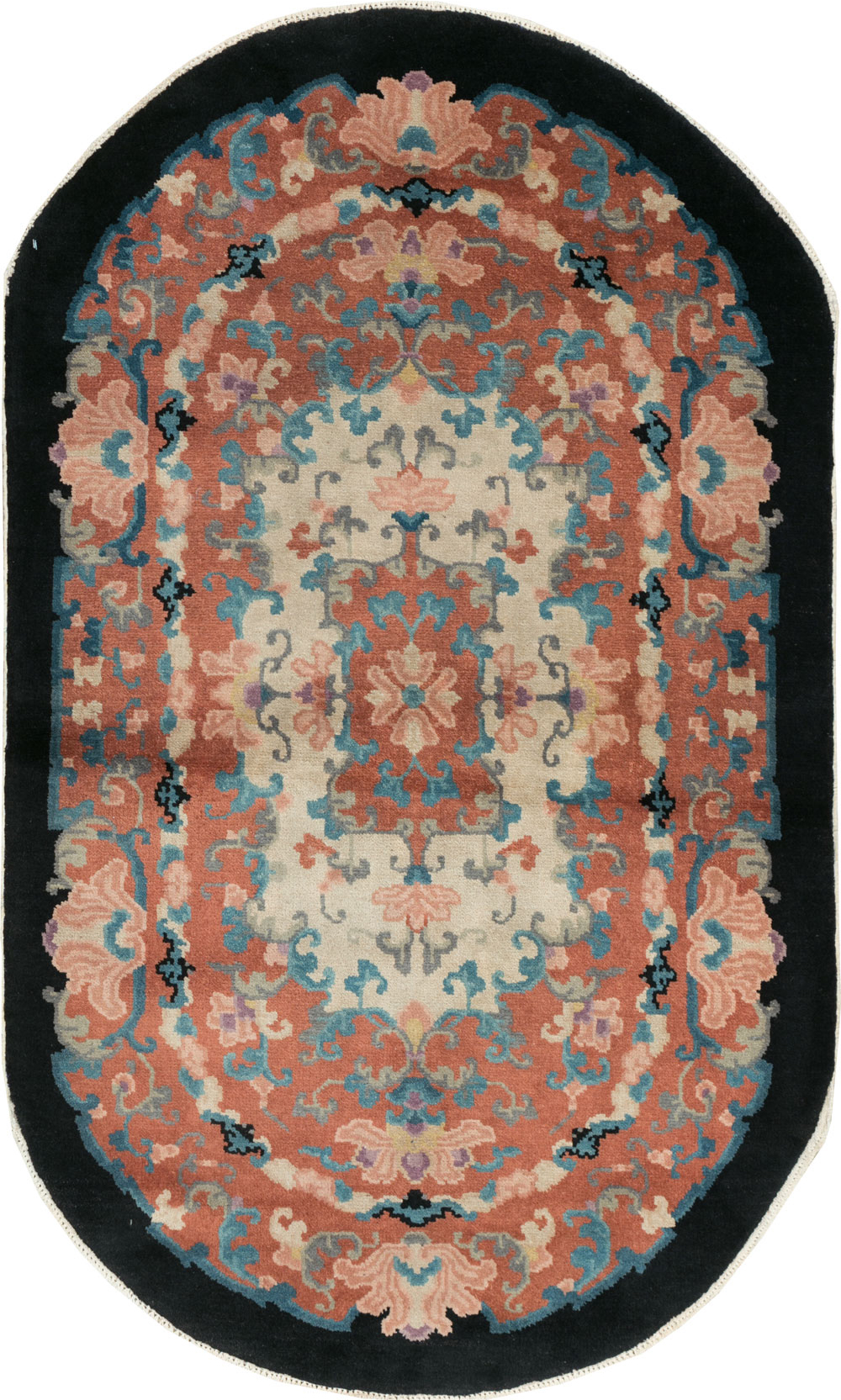 Round Oval Vintage Chinese Art Deco Accent Rug, No.30364 - Gsblank