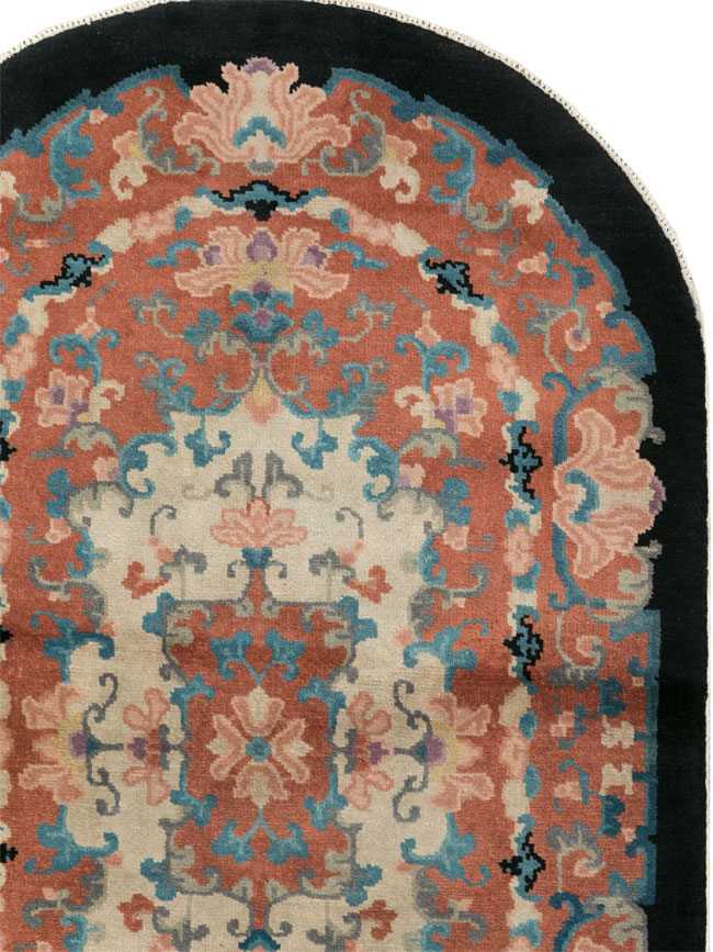 Round Oval Vintage Chinese Art Deco Accent Rug, No.30364 - Gsblank