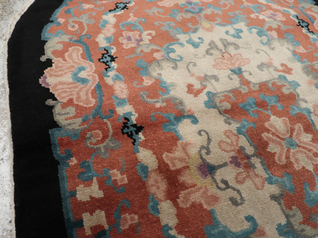 Round Oval Vintage Chinese Art Deco Accent Rug, No.30364 - Gsblank