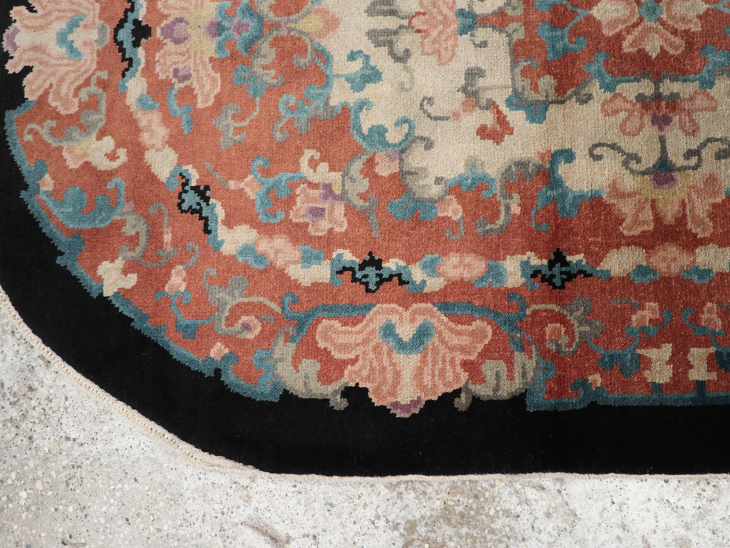 Round Oval Vintage Chinese Art Deco Accent Rug, No.30364 - Gsblank