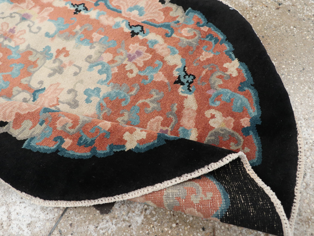 Round Oval Vintage Chinese Art Deco Accent Rug, No.30364 - Gsblank