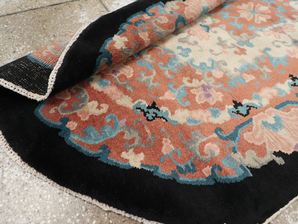 Round Oval Vintage Chinese Art Deco Accent Rug, No.30364 - Gsblank