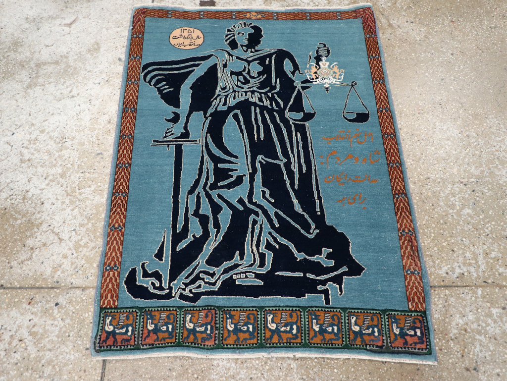 Vintage Persian Pictorial Tabriz Rug (Pair: 1 of 2), No.30378 - Gsblank