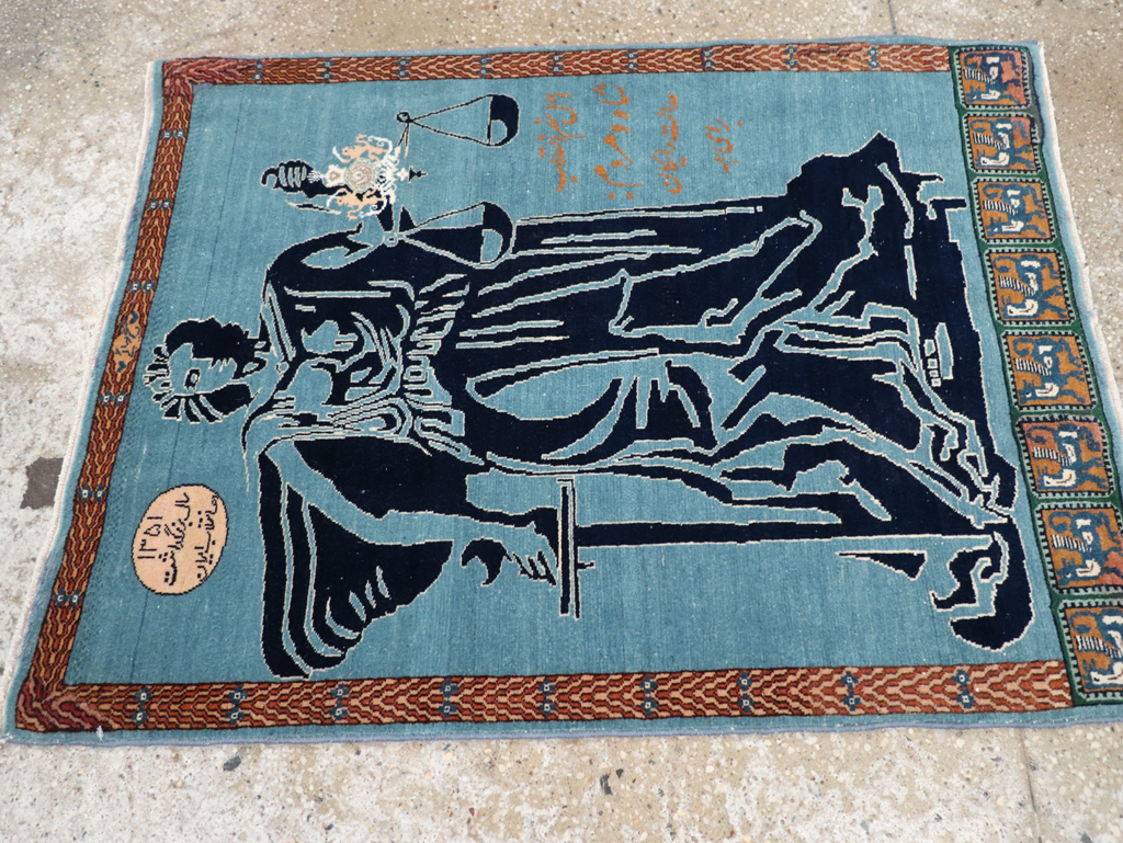 Vintage Persian Pictorial Tabriz Rug (Pair: 1 of 2), No.30378 - Gsblank