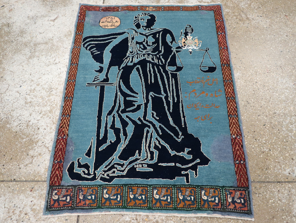 Vintage Persian Pictorial Tabriz Rug (Pair: 2 of 2), No.30379 - Gsblank