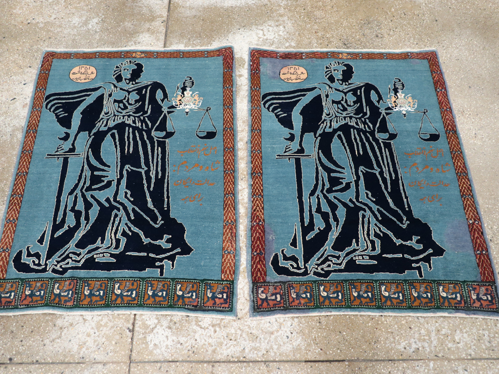 Vintage Persian Pictorial Tabriz Rug (Pair: 2 of 2), No.30379 - Gsblank