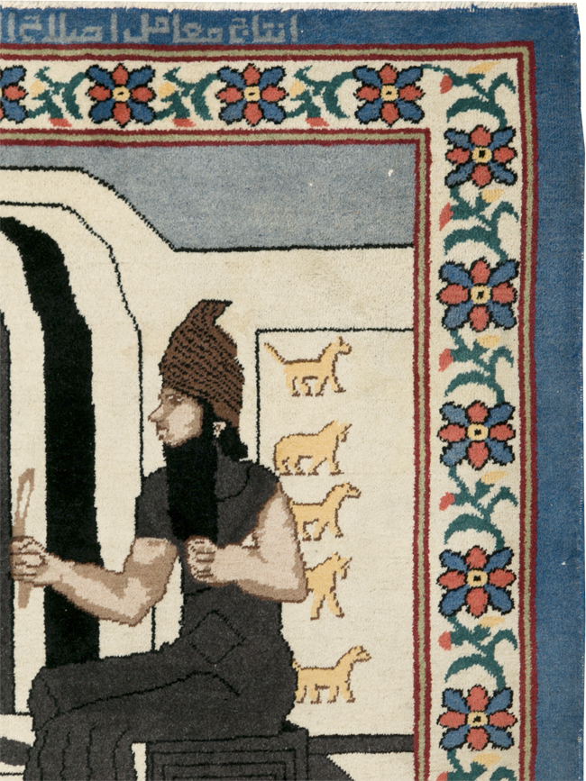 Vintage Egyptian Tabriz Pictorial Rug, No.30406 - Gsblank