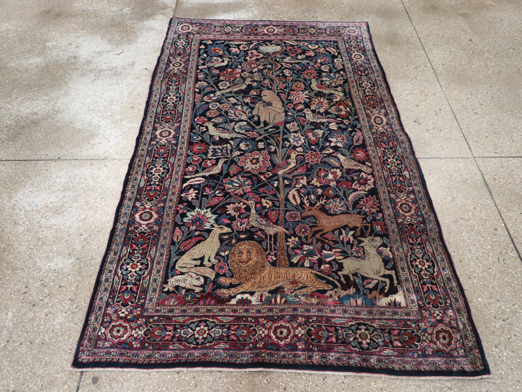 Vintage Persian Pictorial Mashad Rug, No.30407 - Gsblank