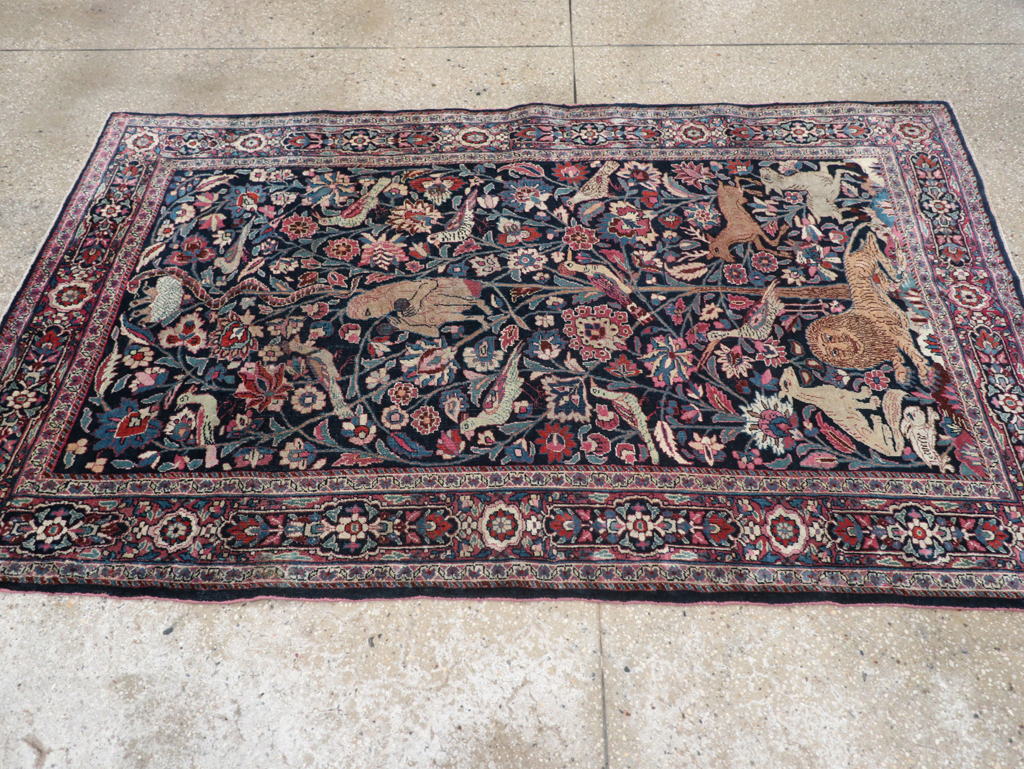 Vintage Persian Pictorial Mashad Rug, No.30407 - Gsblank