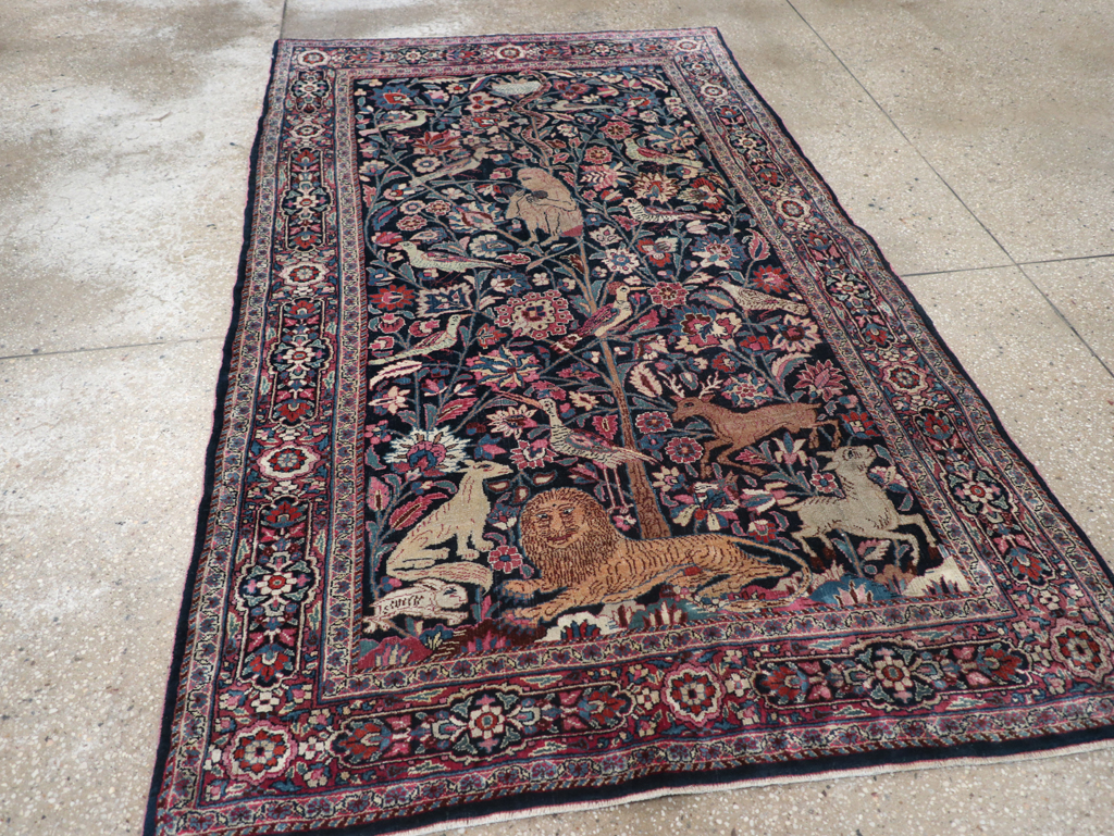 Vintage Persian Pictorial Mashad Rug, No.30407 - Gsblank