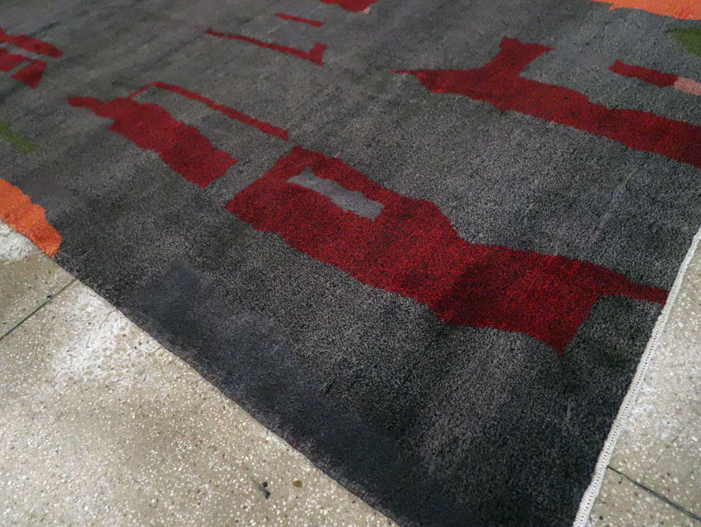 Vintage Turkish Art Deco Style Accent Carpet, No.30408 - Gsblank