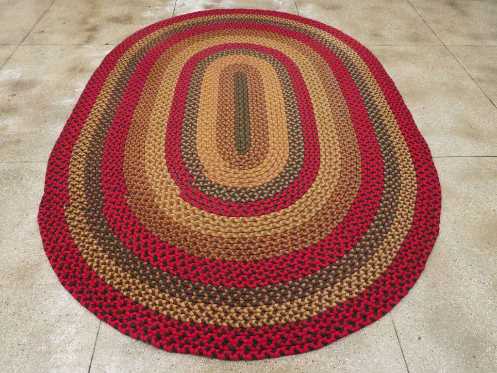Vintage American Round Oval Braided Room Size Carpet, No.30413 - Gsblank