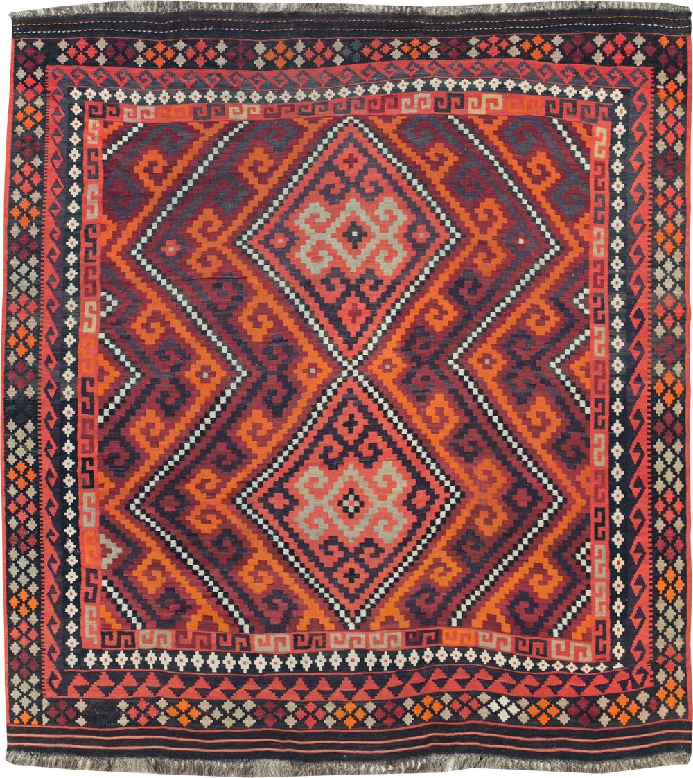 Vintage Afghan Tribal Flatweave Kilim Small Room Size Carpet, No.30420 - Gsblank