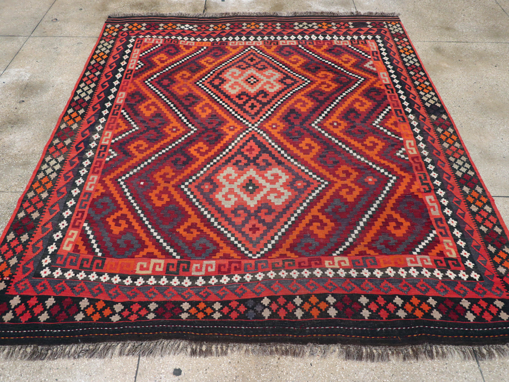 Vintage Afghan Tribal Flatweave Kilim Small Room Size Carpet, No.30420 - Gsblank