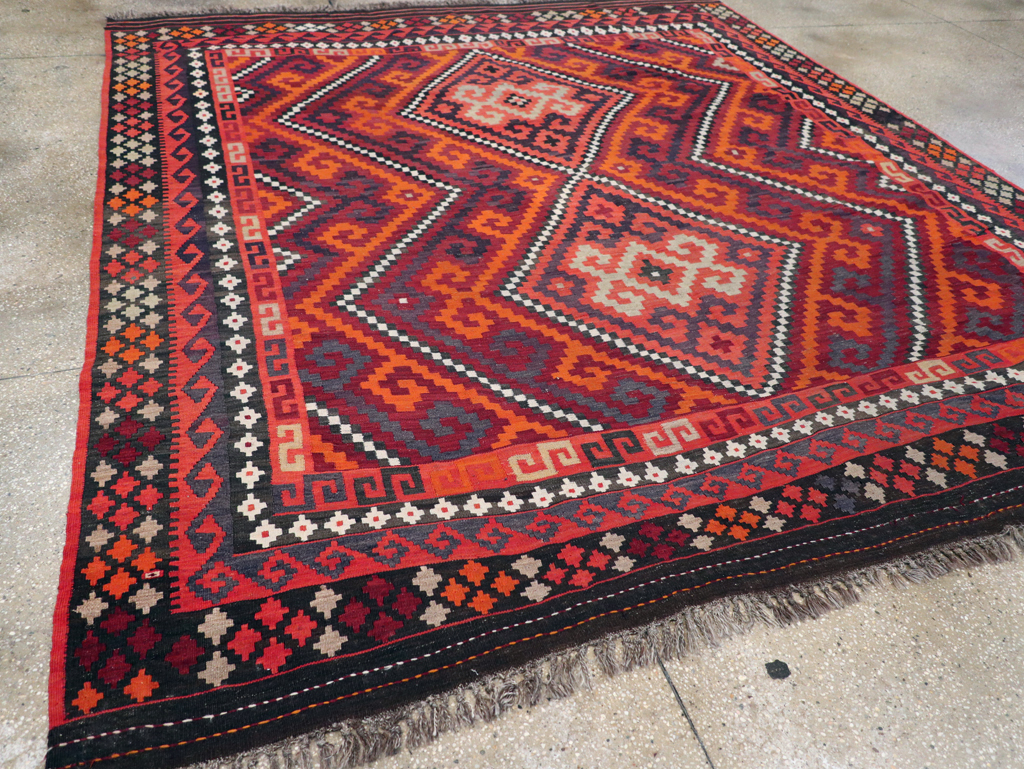 Vintage Afghan Tribal Flatweave Kilim Small Room Size Carpet, No.30420 - Gsblank