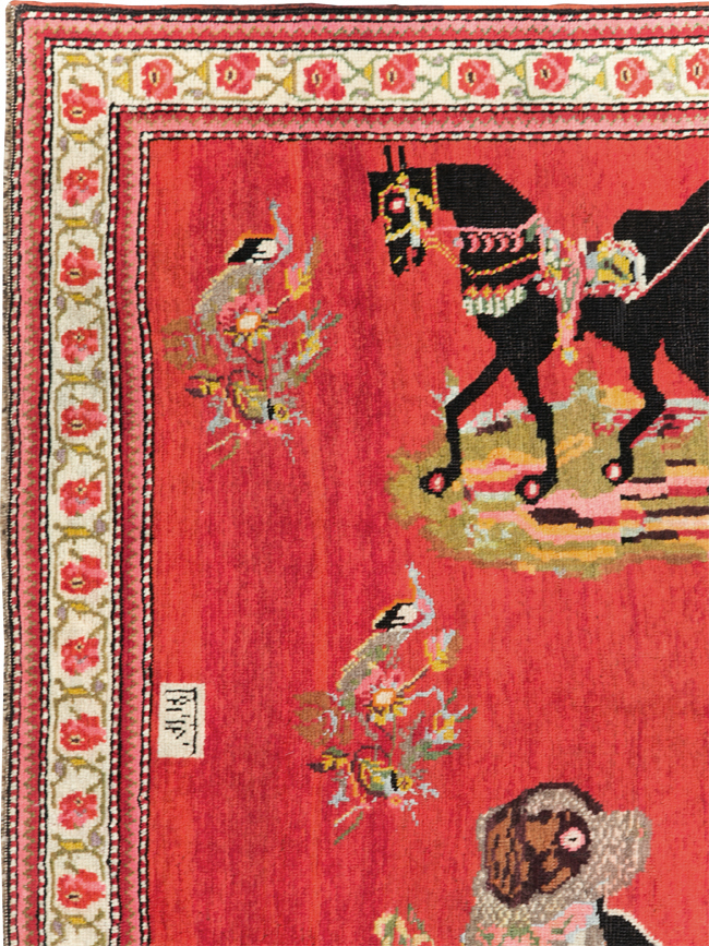 Vintage Pictorial Karabagh Rug, No.30422 - Gsblank