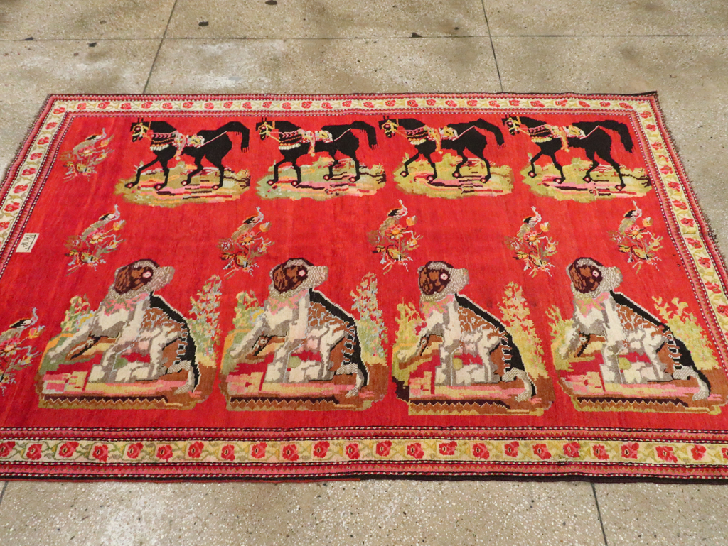 Vintage Pictorial Karabagh Rug, No.30422 - Gsblank