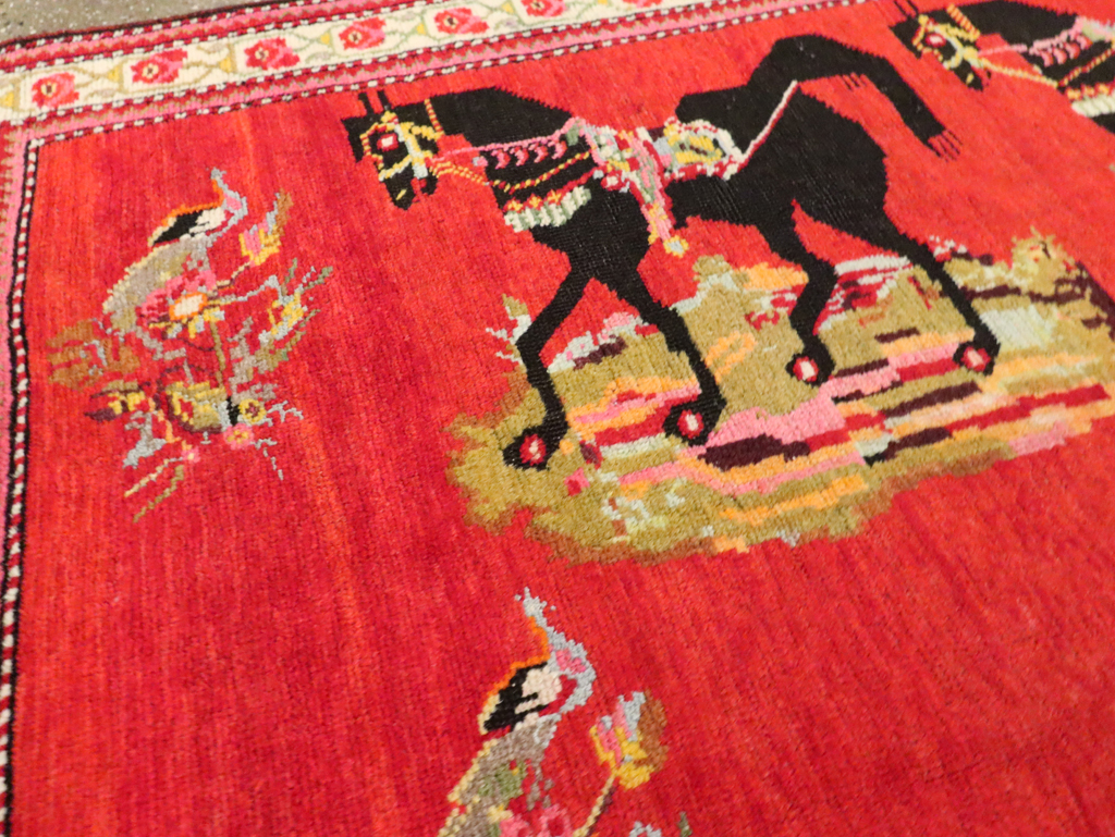 Vintage Pictorial Karabagh Rug, No.30422 - Gsblank