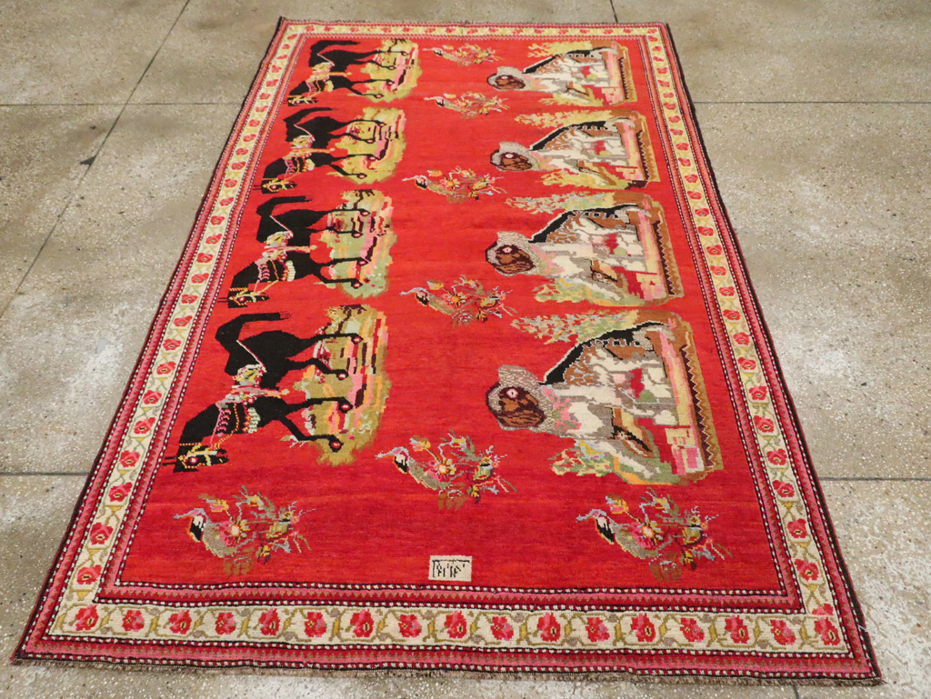 Vintage Pictorial Karabagh Rug, No.30422 - Gsblank
