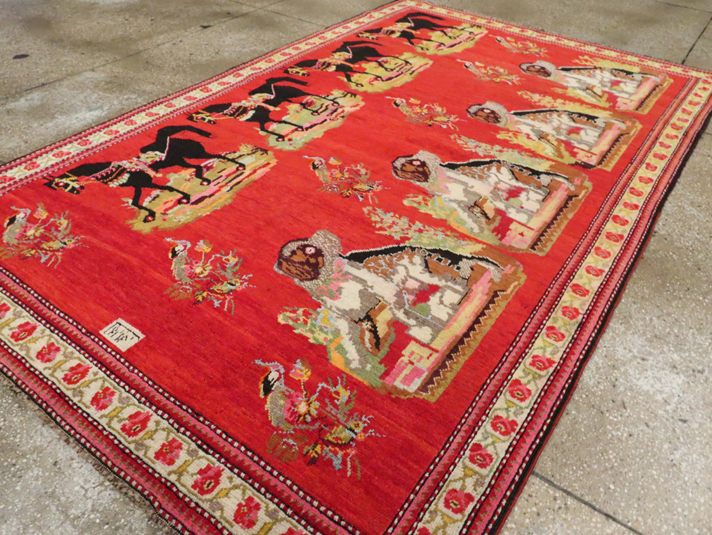 Vintage Pictorial Karabagh Rug, No.30422 - Gsblank