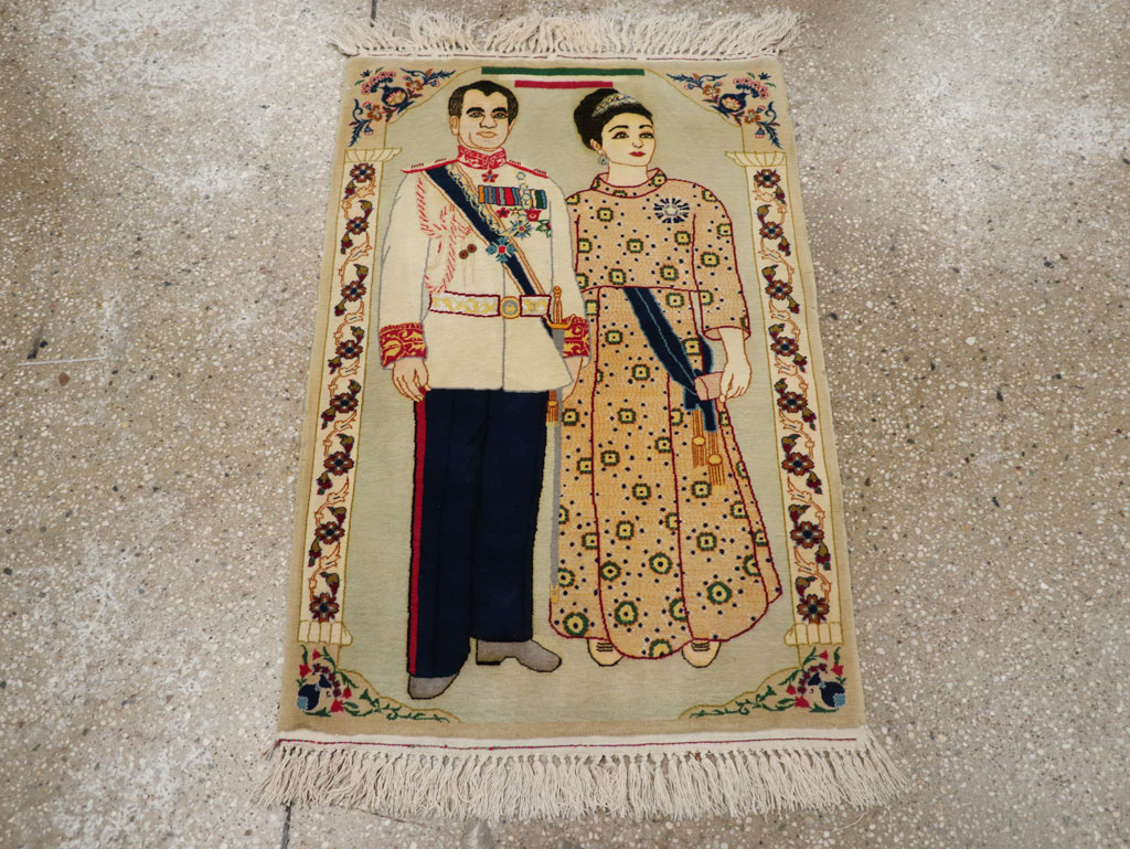 Vintage Persian Pictorial Kashan Rug, No.30438 - Gsblank