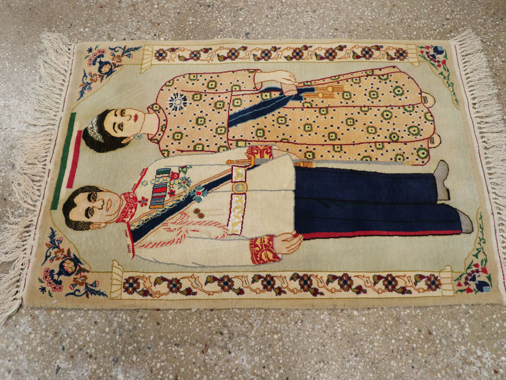 Vintage Persian Pictorial Kashan Rug, No.30438 - Gsblank