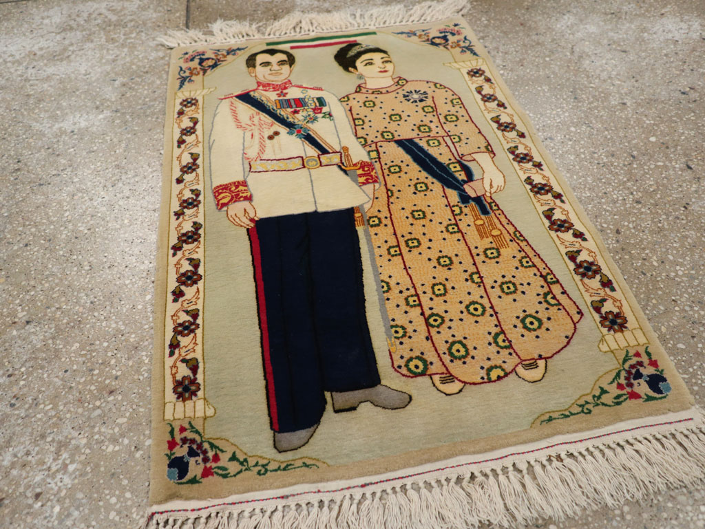 Vintage Persian Pictorial Kashan Rug, No.30438 - Gsblank