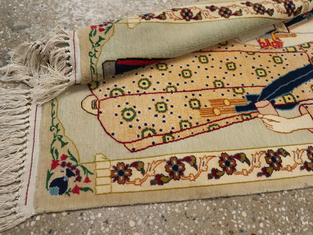 Vintage Persian Pictorial Kashan Rug, No.30438 - Gsblank