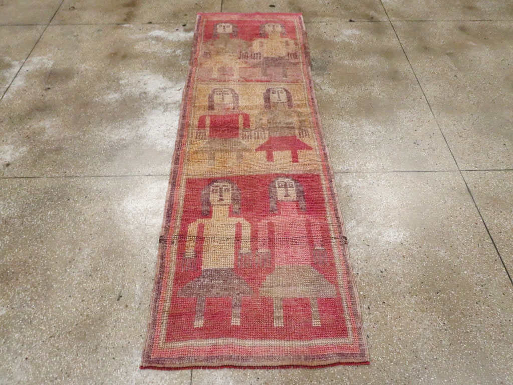 Vintage Turkish Anatolian Pictorial Runner, No.30494 - Gsblank